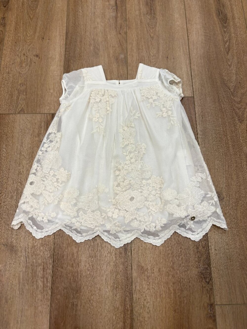 🌟 TWIN-SET 🌟 GIRLS FLORAL EMBROIDERED SILK A-LINE DRESS IVORY SZ 18 MONTHS
